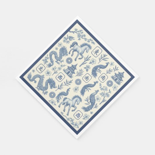 Year of the Horse Mahjong Toile Napkins Serviette (Ecke)