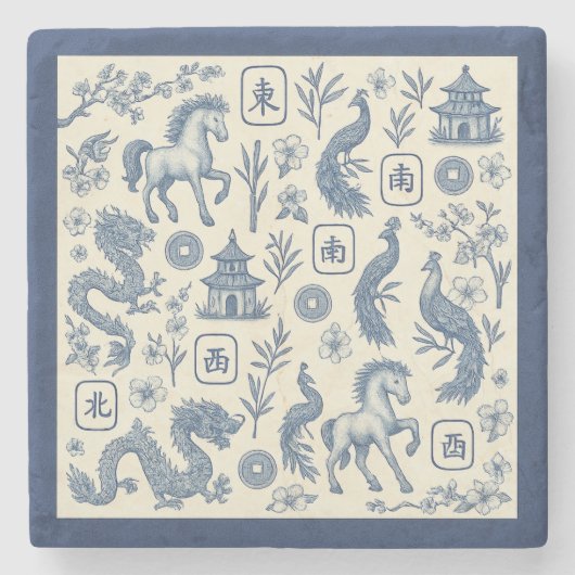 Year of the Horse Mahjong Toile Stone Coaster Steinuntersetzer (Vorderseite)