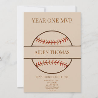 Year One MVP Baseball First Birthday Invitation Einladung