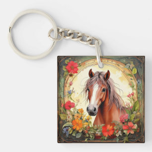 Yearling Colt und Wildblumen Schlüsselanhänger