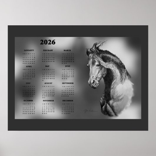 Yearly Calendar Beautiful Stallion Horse Poster (Vorne)