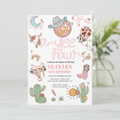 Yeas Girl Birthday Disco Rodeo Party Save The Date (Stehend Vorderseite)