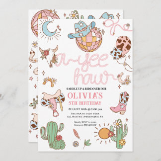 Yeas Girl Birthday Disco Rodeo Party Save The Date