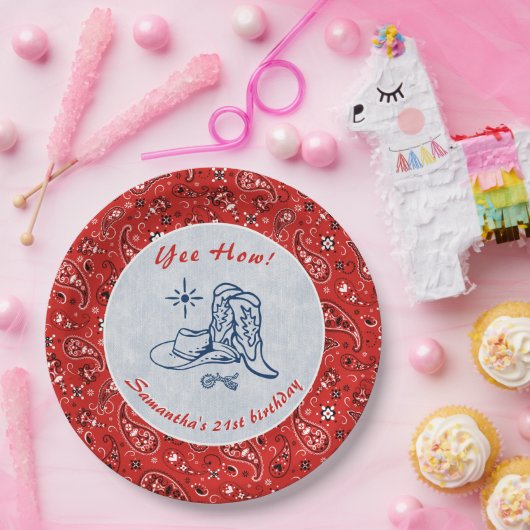 Yeas Wie Western Paisley Denim Blue Jeans Birthday Pappteller (Party)