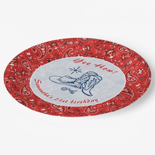 Yeas Wie Western Paisley Denim Blue Jeans Birthday Pappteller (Schrägansicht)