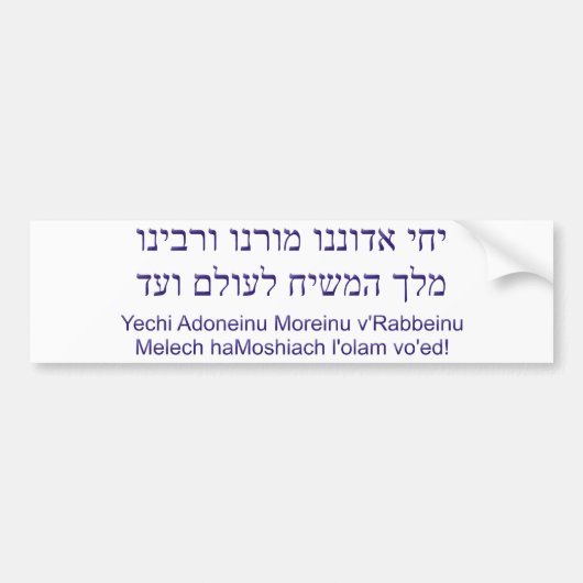 Yechi Adoneinu Moreinu /'Rabbeinu Autoaufkleber (Vorne)