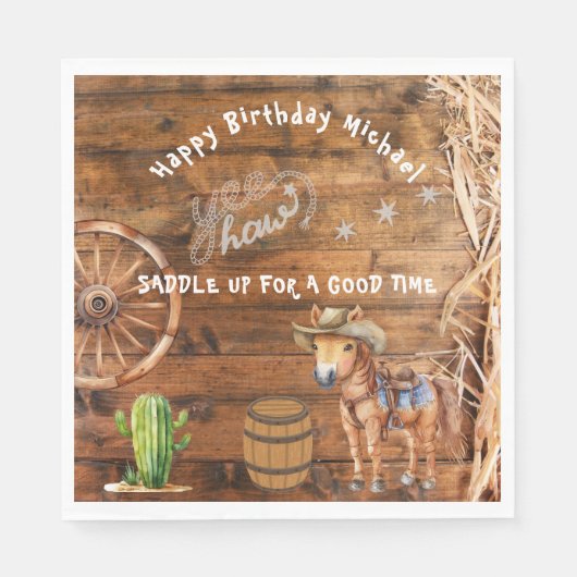 Yee Haw Cowboy Rodeo Sattel up Paper Plate Serviette (Vorderseite)