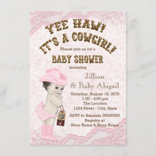 Yee Haw Cowgirl Babyparty Einladung