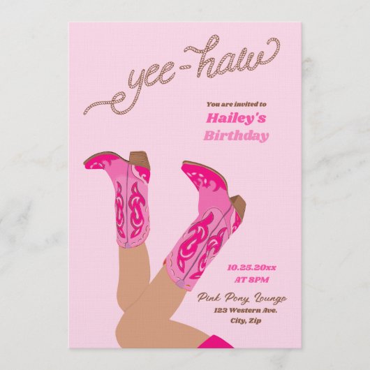 Yee-Haw Cowgirl Birthday Einladung (Vorderseite)