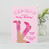 Yee-Haw Cowgirl Boots Birthday Einladung (Stehend Vorderseite)