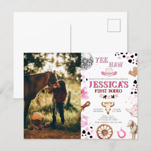 Yee Haw Disco Cowgirl Foto Rodeo Geburtstag Postkarte