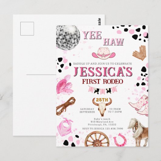 Yee Haw Disco Cowgirl Rodeo Birthday Postkarte (Vorne/Hinten)