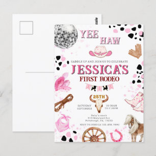 Yee Haw Disco Cowgirl Rodeo Geburtstag Postkarte