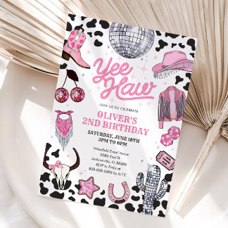Yee Haw Mädchen Rodeo Retro Disco Cowgirl Geburtst Einladung