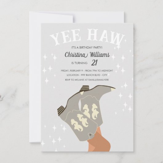 Yee Haw Modern Gray Western Cowboy Birthday Einladung (Vorderseite)