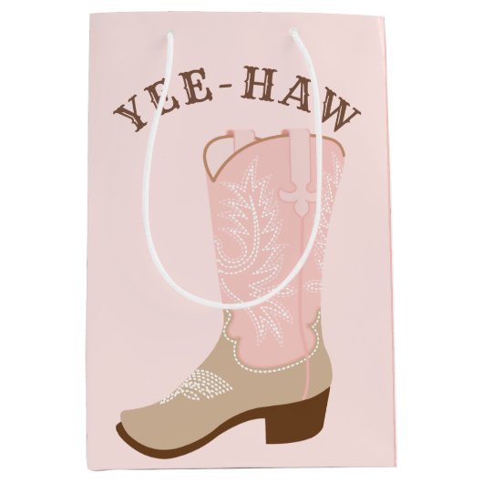 YEE-HAW Pink Cowgirl Boot Mittlere Geschenktüte (Vorderseite)