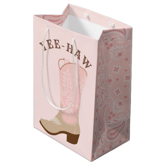 YEE-HAW Pink Cowgirl Boot Mittlere Geschenktüte (Rückseite Schrägansicht)