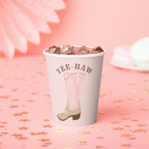 YEE-HAW Pink Cowgirl Boot Pappbecher