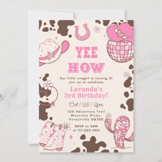 Yee Haw Rodeo Cowgirl Foto Einladung (Vorderseite)