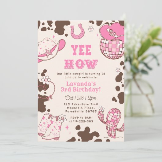 Yee Haw Rodeo Cowgirl Foto Einladung (Stehend Vorderseite)