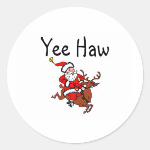 Yee Haw Santa Runder Aufkleber