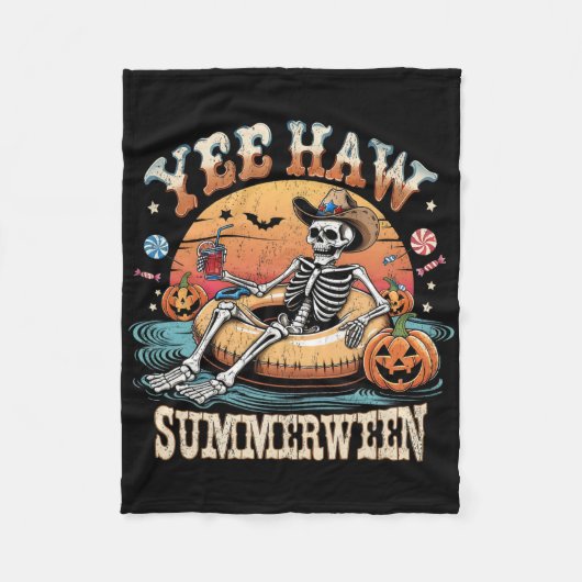 Yee Haw Summerween Cowboy Skeleton Western Hallowe Fleecedecke (Vorderseite)