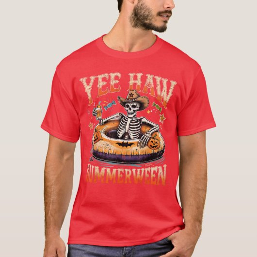 Yee Haw Summerween Cowboy Skeleton Western Hallowe T-Shirt (Vorderseite)