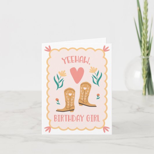 "Yeehaw, Birthday Girl" Western Boot Birthday Card Dankeskarte (Vorderseite)