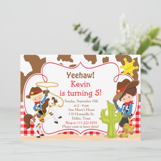 Yeehaw Cowboy Western Birthday Party Einladung (Stehend Vorderseite)