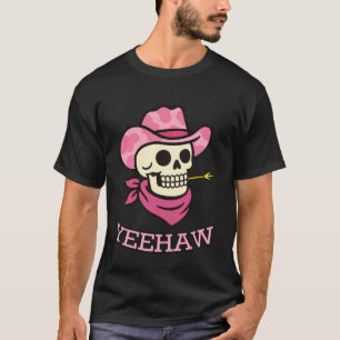 Yeehaw-Cowgirl-Skelett-Shirt Rosa Kuh-Druck-Hut Co T-Shirt