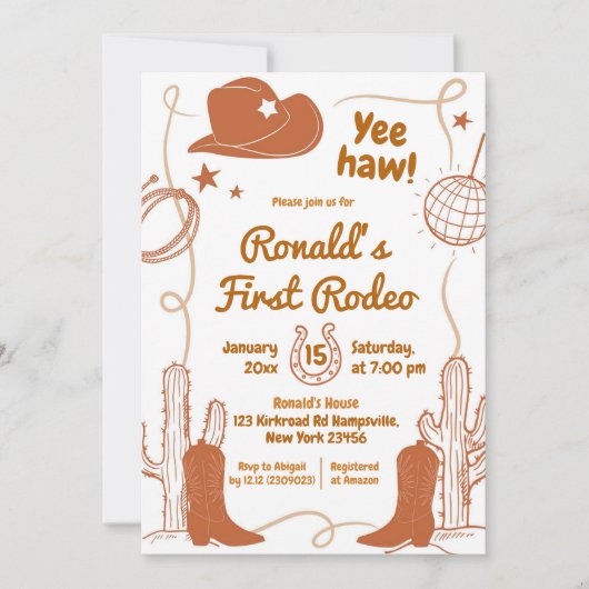 Yeehaw Disco Cowboy First Rodeo Birthday Boy Einladung (Vorderseite)