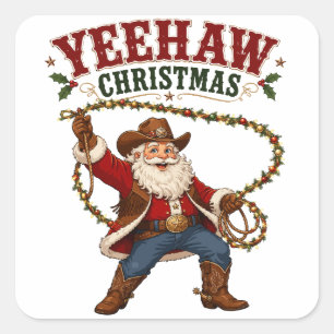 Yeehaw Weihnachts Cowboy Santa Quadratischer Aufkleber