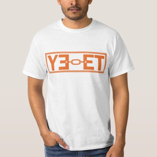 YEET-Logodesign: Fette orangene Typografie T-Shirt (Vorderseite)
