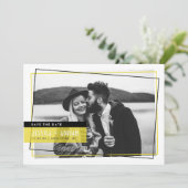 Yello & Black Abstrakt Frame Foto Save the Date (Stehend Vorderseite)