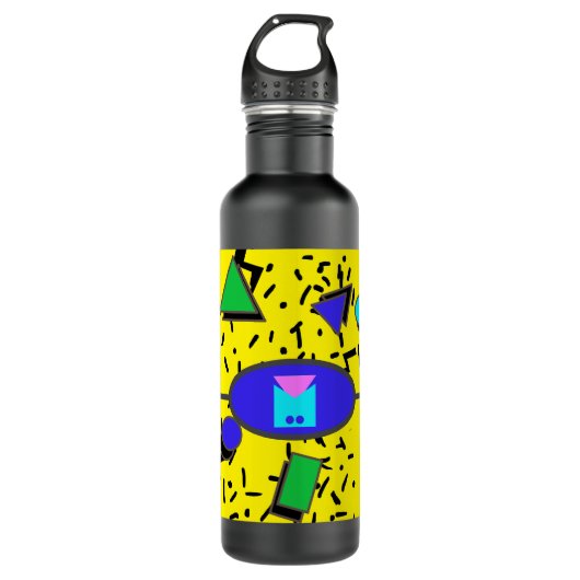 Yellow 80er Memphis Abstrakt Style Retro Monogram Edelstahlflasche (Vorderseite)