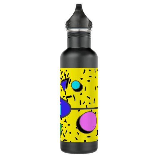 Yellow 80er Memphis Abstrakt Style Retro Monogram Edelstahlflasche (Rechts)