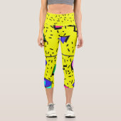 Yellow 80er Memphis Abstrakt Style Retro Nahtlos Capri Leggings (Vorderseite)