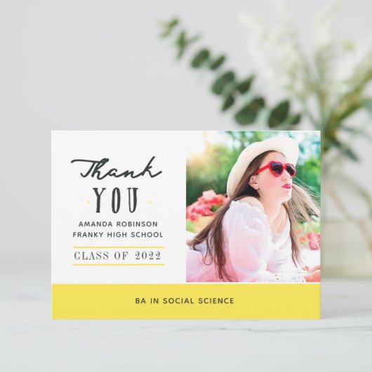 Yellow Abschluss Foto Vielen Dank Dankeskarte (Stehend Vorderseite)