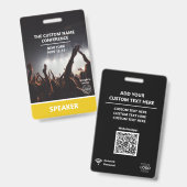 Yellow Access Pass QR Code Lautsprecher Conference Ausweis (Vorder- & Rückseite)