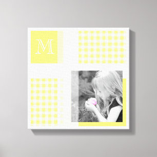 Yellow Add Your Foto Gingham Modern Monogram Leinwanddruck