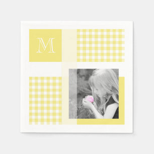 Yellow Add Your Foto Gingham Modern Monogram Serviette