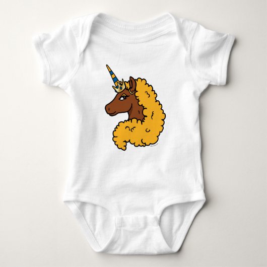 Yellow Afro Unicorn Baby Strampler (Vorderseite)