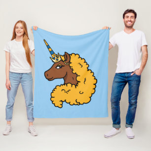 Yellow Afro Unicorn Fleecedecke