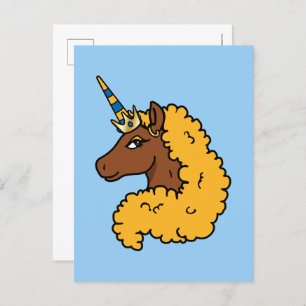 Yellow Afro Unicorn Postkarte