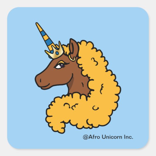 Yellow Afro Unicorn Quadratischer Aufkleber (Vorderseite)