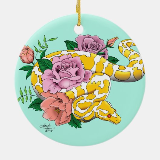 Yellow Albino Ball Python Keramik Ornament (Hinten)