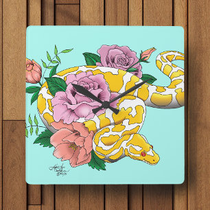 Yellow Albino Ball Python Quadratische Wanduhr
