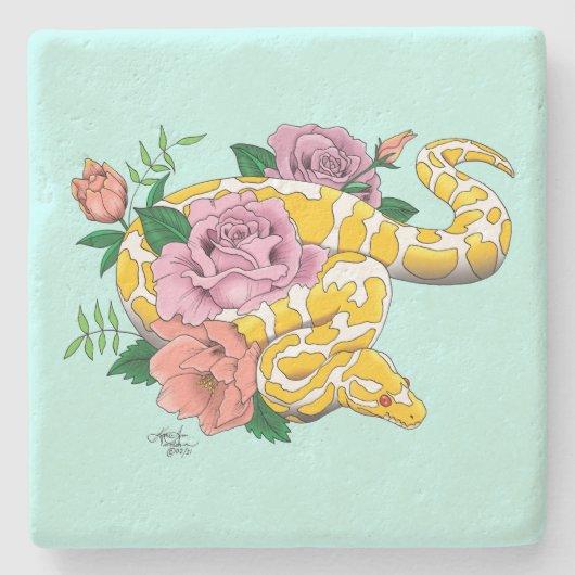 Yellow Albino Ball Python Steinuntersetzer (Vorderseite)
