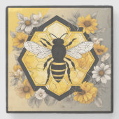 Yellow and Black Bee on Honeycombe  Steinuntersetzer (Vorderseite)