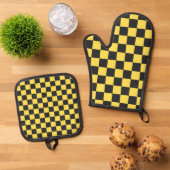 Yellow and black checkerboard pattern ofenhandschuh & Topflappen-Set (Oben Unten)